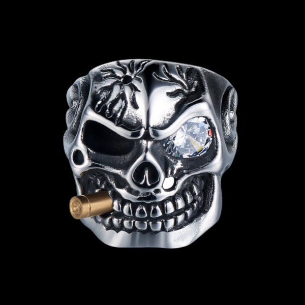 Diamond Eye Skull Ring